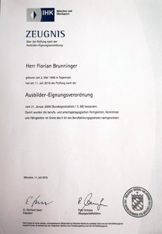 2016 Florian Brunninger IHK Ausbilder Eignungsverordnung